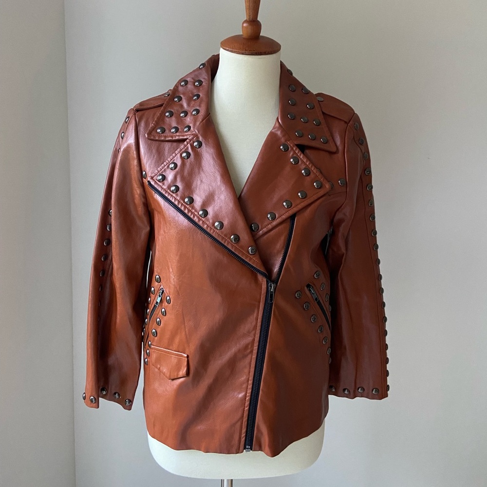 Line + Dot (Shopbop) Faux Leather Moto Jacket. Size M, like new, rich cognac.